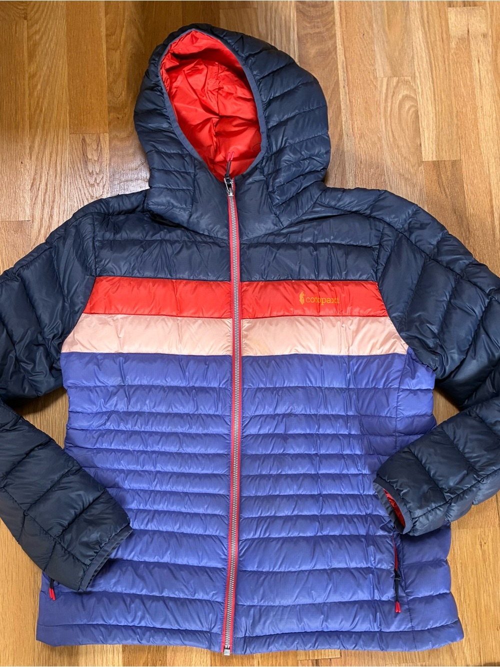 cotopaxi Navy, Red, Blush & Violet Women’s Hooded Puffer Jacket